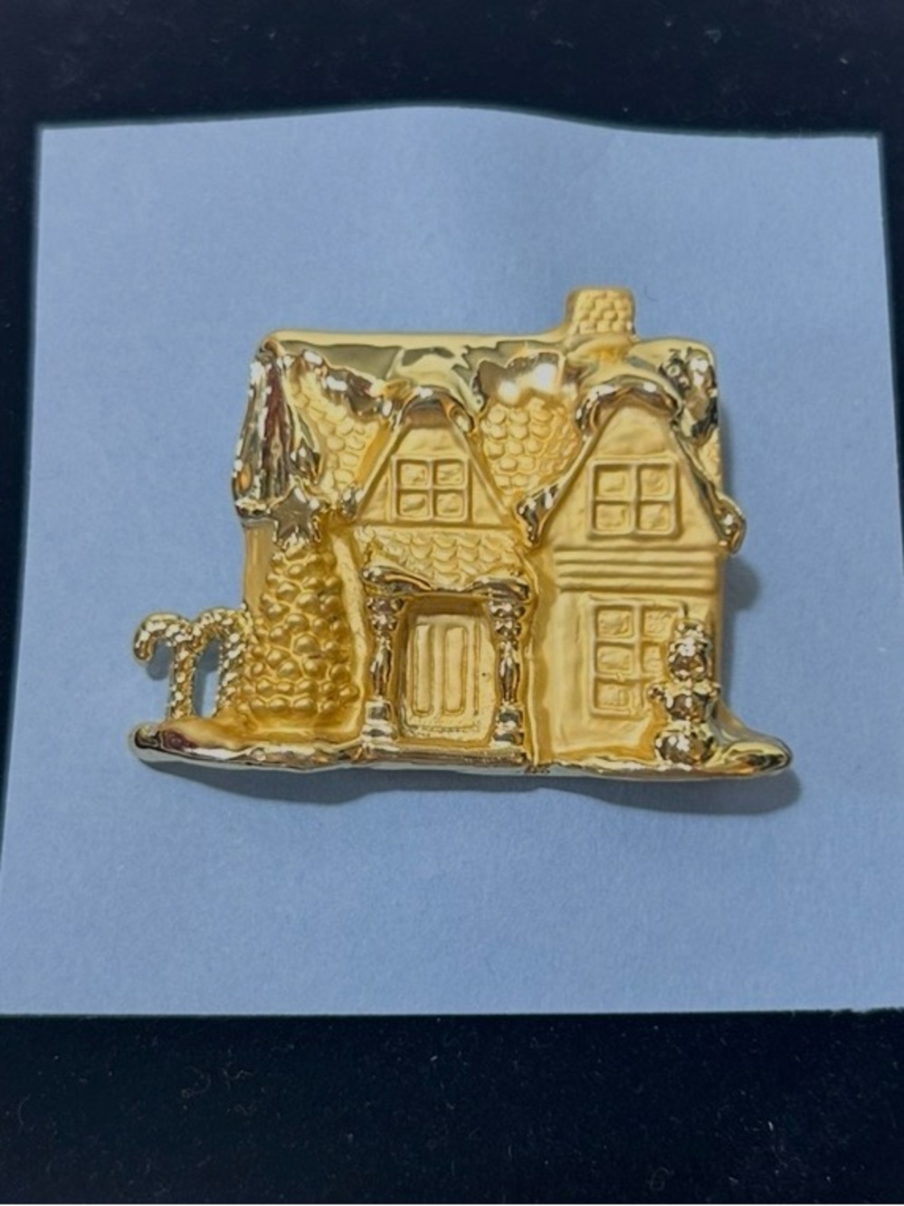 Vintage AJC Gold tone Christmas Holiday Home Pin Brooch Cottage